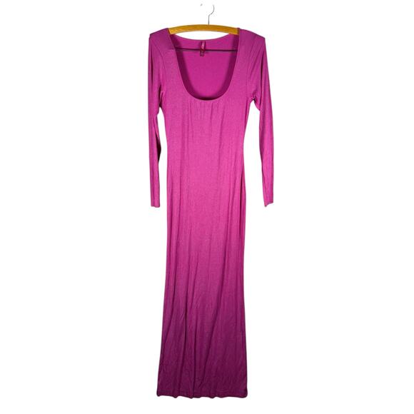 SKIMS Soft Lounge Long Sleeve Maxi Dress Pink XL | Stretch Ribbed Scoop Neck - Picture 2 of 8